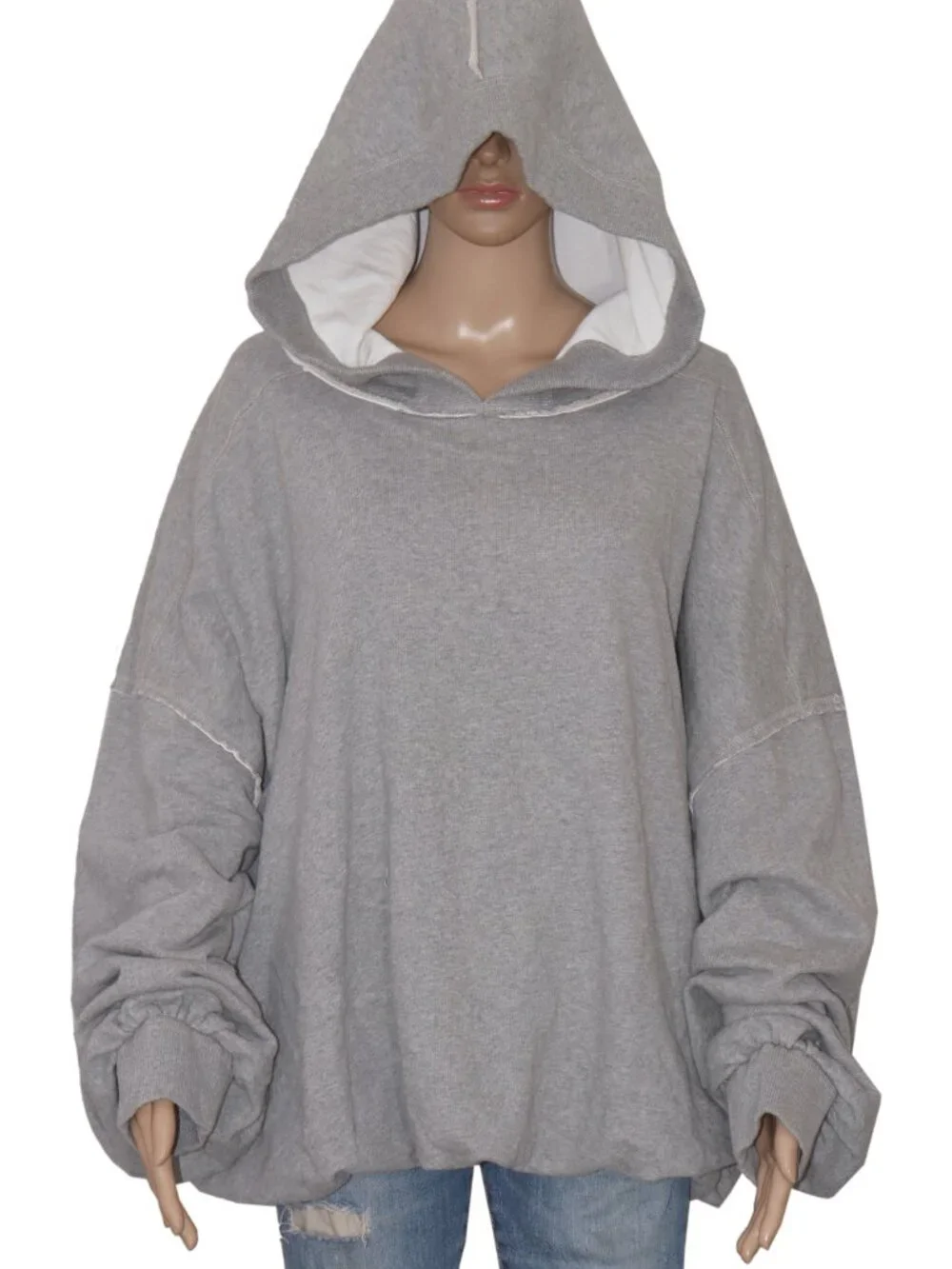 Free People Bubble Up Hoodie Dropped Shoulder Long Sleeve Grey Pullover Top XL